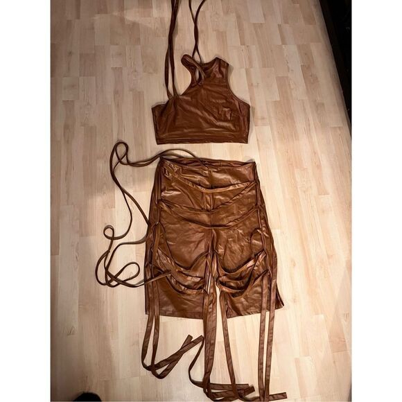 NEW Club Bandage 2 Pc Elastic Tank Top Pants Lace Up Bodycon XL - Picture 4 of 4